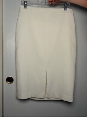 Ann Taylor Cream Pencil Skirt with Front Vent